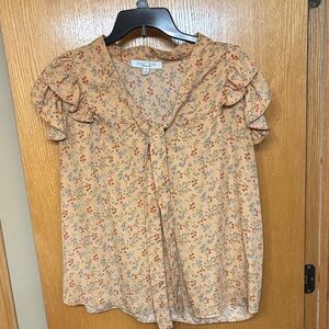 5 for $25 Sweet Rain Floral Ruffle Blouse in Peach